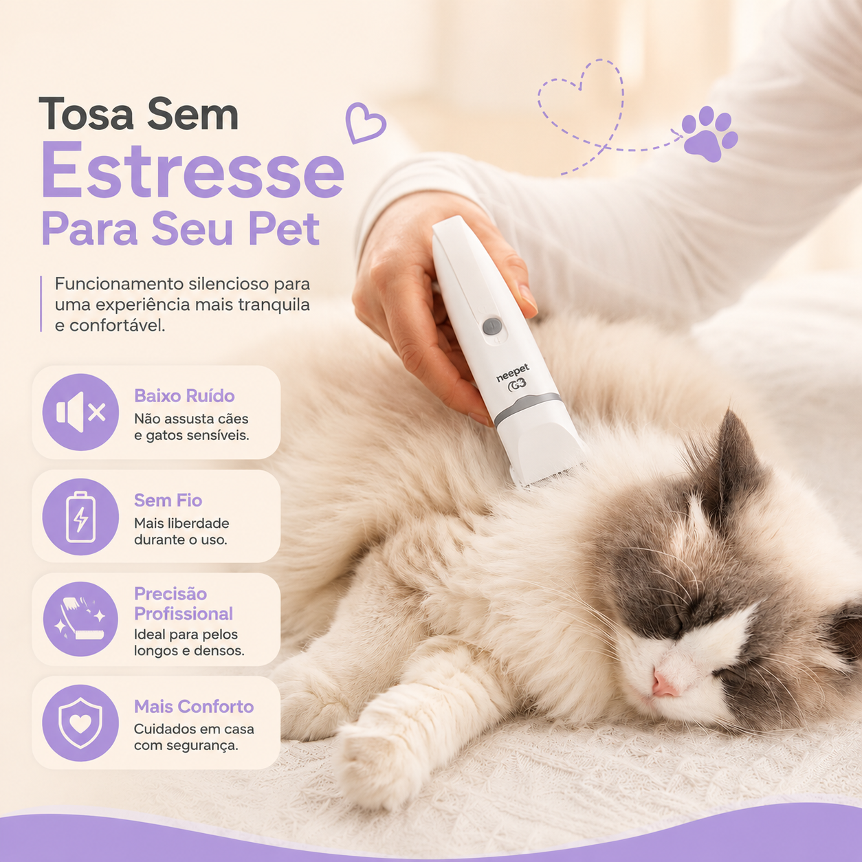 GroomPro 4 em 1™ | Kit Máquina de Tosa Recarregável para Pets